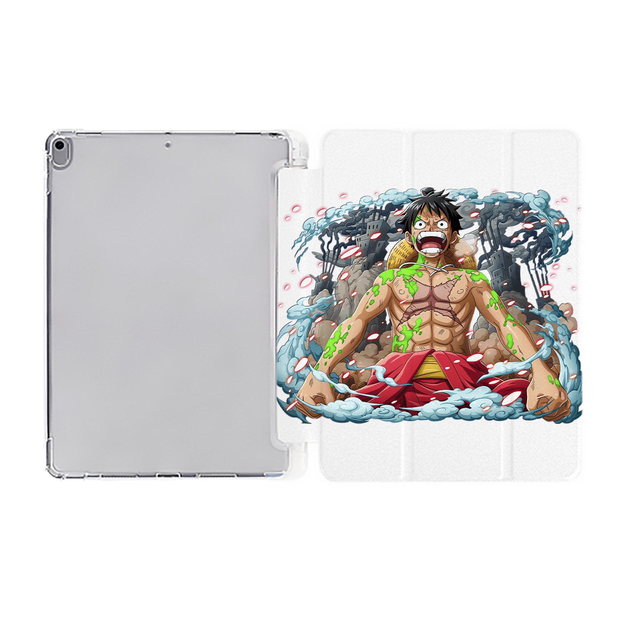 （画像用） ワンピース モンキー・D・ルフィ ONE PIECE Monkey D. Luffy IPad ケース ペン収納付き 三つ折りスタンド PUレザー×シリコン 対応機種9.5/10.5/10.9インチ